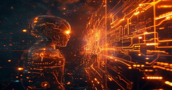 Ingeniero de IA analizando datos de retención de usuarios en un entorno holográfico