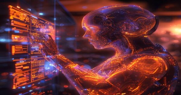 Ingeniero holográfico analizando satisfacción del cliente en el espacio