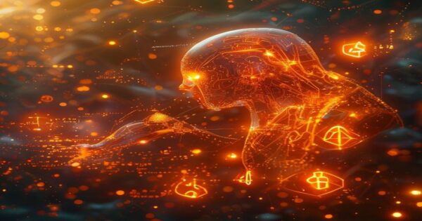 ...Ingeniero holográfico de IA optimizando campañas de publicidad en Facebook con hologramas naranjas y métricas de engagement...