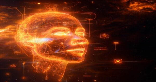 ...Ingeniero holográfico naranja neón diseñando correos electrónicos para generar confianza y credibilidad con clientes ideales...