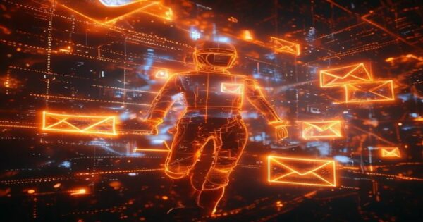 ...Ingeniero holográfico naranja optimizando plantillas de correos fríos para superar objeciones de clientes ideales.