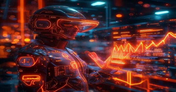 ...Ingeniero holográfico naranja diseñando landing pages con frameworks de CRO en entorno espacial futurista...