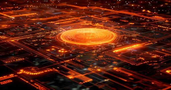 ...Ingeniero holográfico naranja analizando presupuestos empresariales con datos financieros...