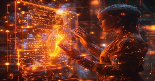*Ingeniero holográfico de IA visualizando el framework Situación-Complicación-Resolución en un espacio cósmico de datos naranjas.