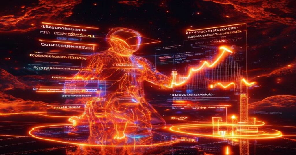 ...Ingeniero holográfico naranja diseña una campaña de prueba social para software de gestión de proyectos IA TaskFlow