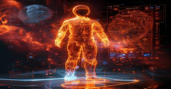 ...Ingeniero holográfico naranja analizando esquemas de reciprocidad en marketing con datos psicólogicos...