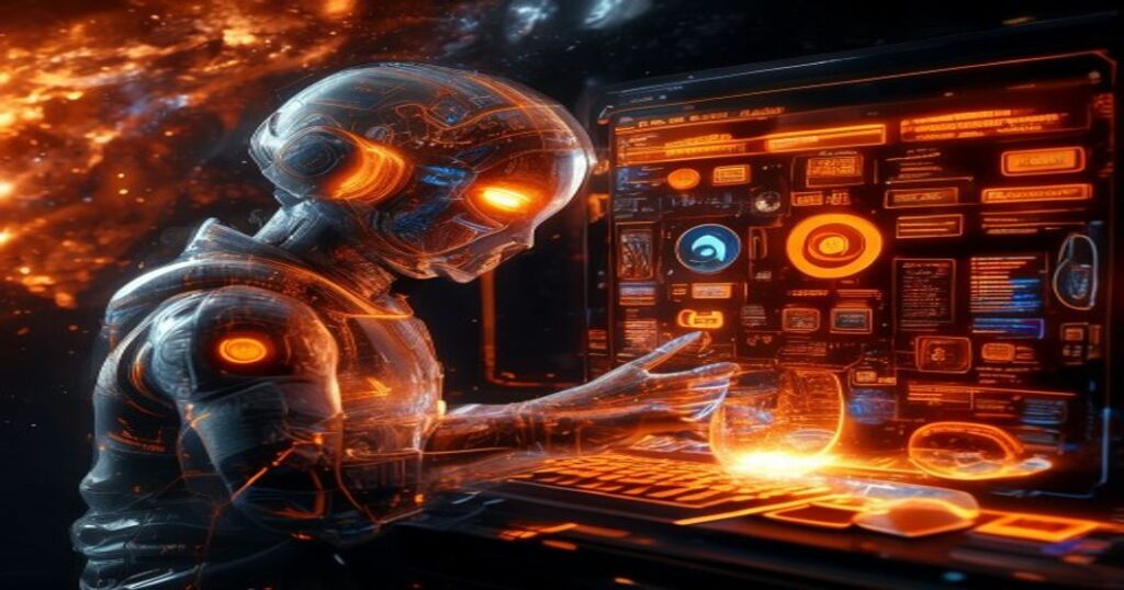 ...Ingeniero de IA proyectando hologramas de estrategias virales en Twitter para marketing creativo.