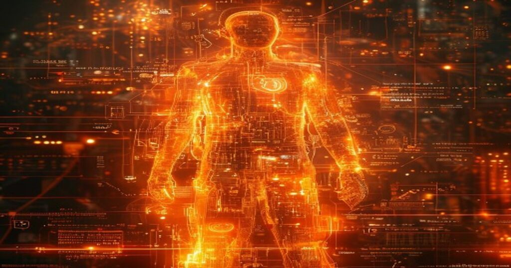 ...**Ingeniero de IA en holograma naranja analiza modelos mentales para campañas de marketing, evitando falacias y optimizando estrategias.**