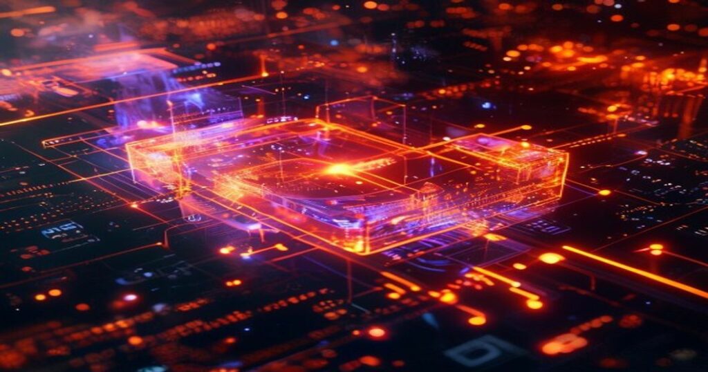 ...Ingeniero holográfico de IA analizando sistemas de calidad con holoproyectores naranjas en nebulosas espaciales.