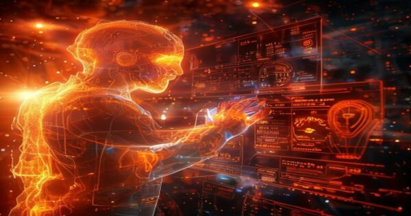 Ingeniero de IA manipulando hologramas de SEO avanzado