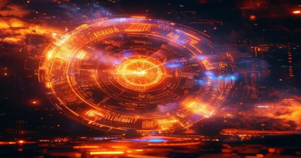 ...Holograma de ingeniero de IA analizando tendencias con interfaces de forecasting en entorno espacial futurista.